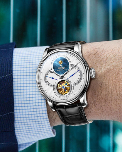 LOBINNI Rome dial watches men's Automatic gear mechanical brands steel wristwatch with leather